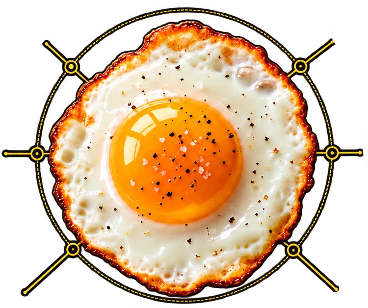A fried egg at the centre of the atlas, with lines running out to each field it touches