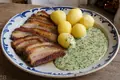 Fried pork belly with parsley sauce