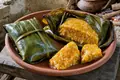 Barbadian cornmeal pudding parcels
