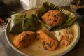 Sweet potato and coconut dumpling with raisins